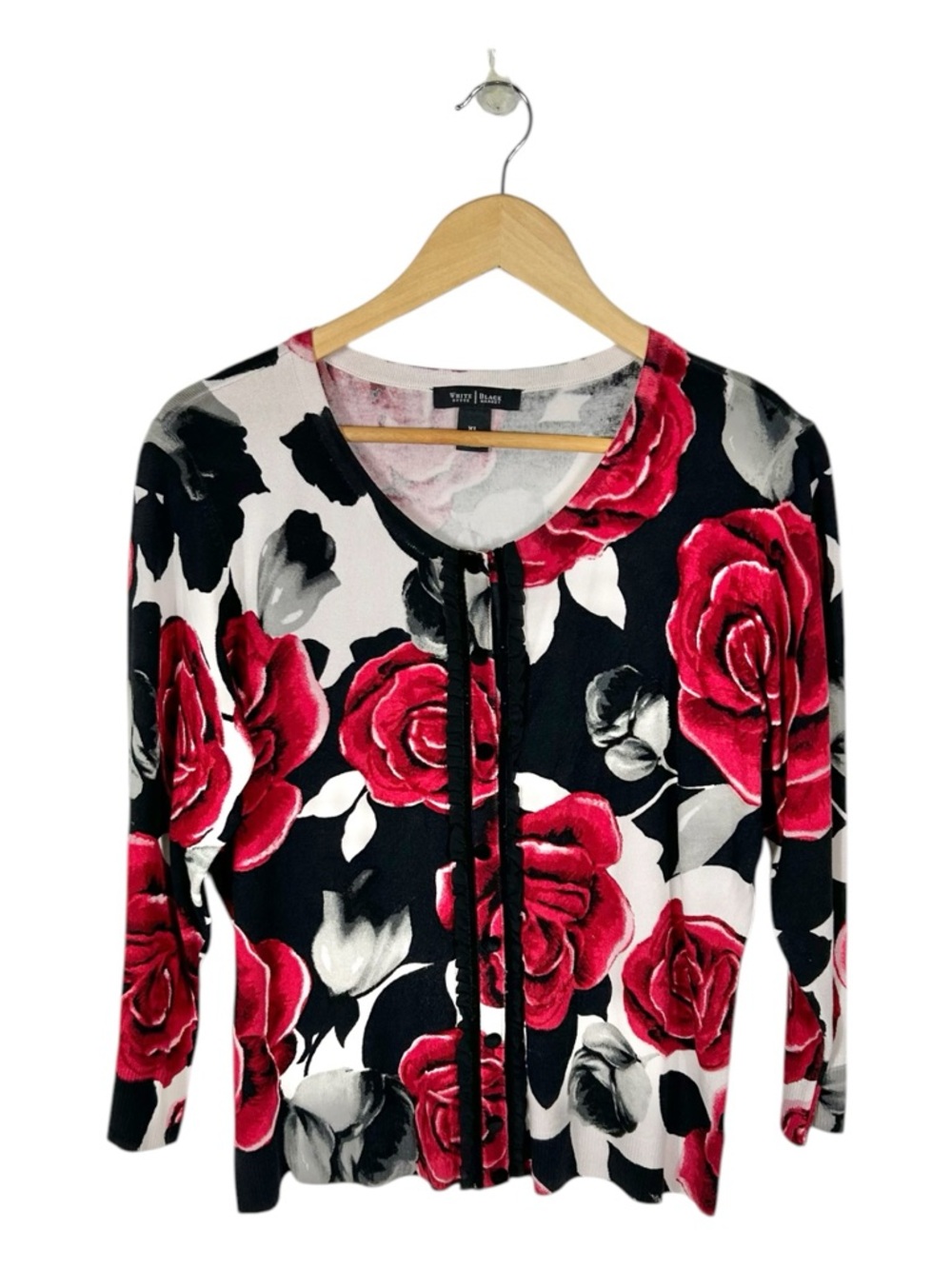 White House Black Market Red Rose Button Front Cardigan Size XL